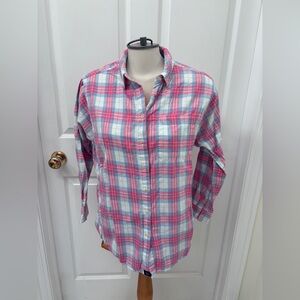 Lauren James plaid collared long sleeve button up shirt, blue and pink